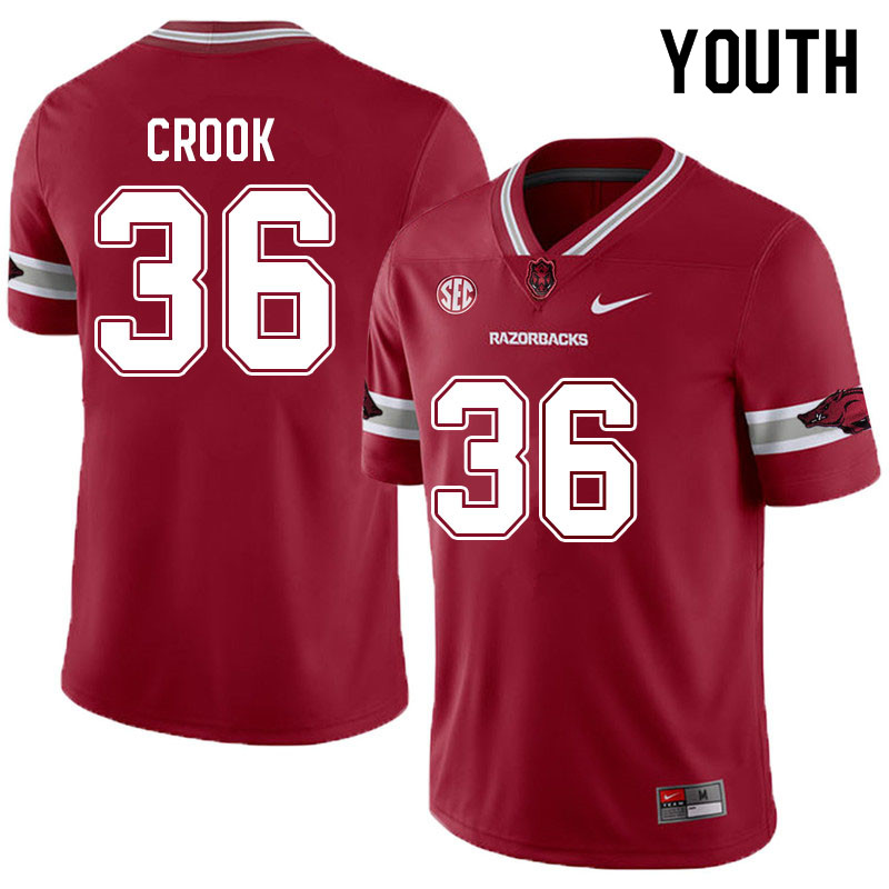 Youth #36 Jordan Crook Arkansas Razorbacks College Football Jerseys Sale-Alternate Cardinal - Click Image to Close